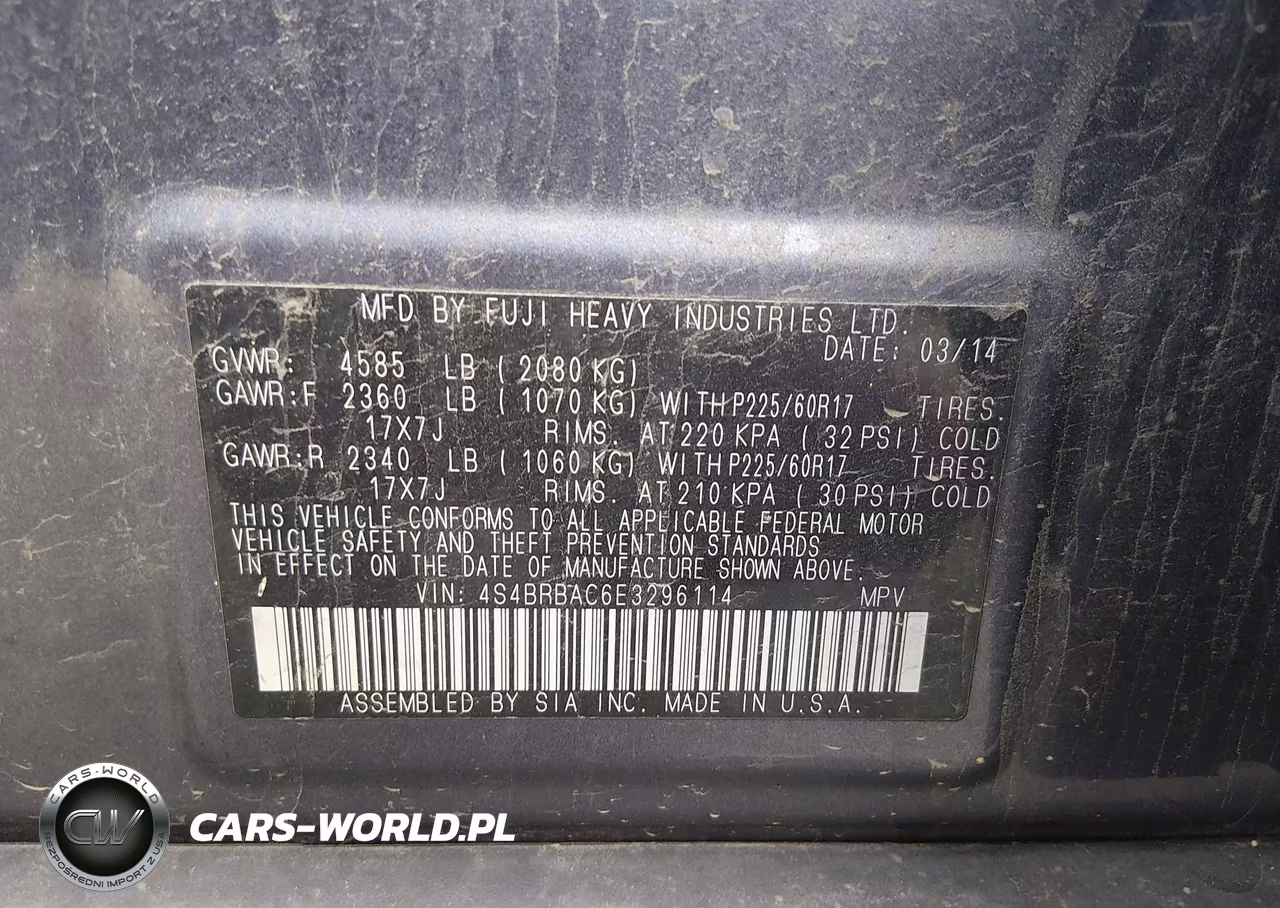 2014 Subaru Outback 2.5I VIN:4S4BRBAC6E3296114 - 9