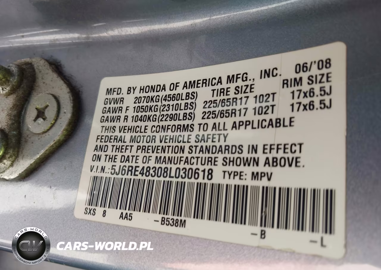 2008 Honda Cr-V Lx VIN:5J6RE48308L030618 - 9