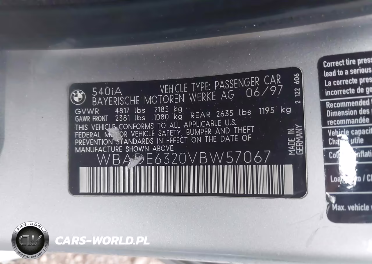 1997 BMW 540Ia VIN:WBADE6320VBW57067 - 9