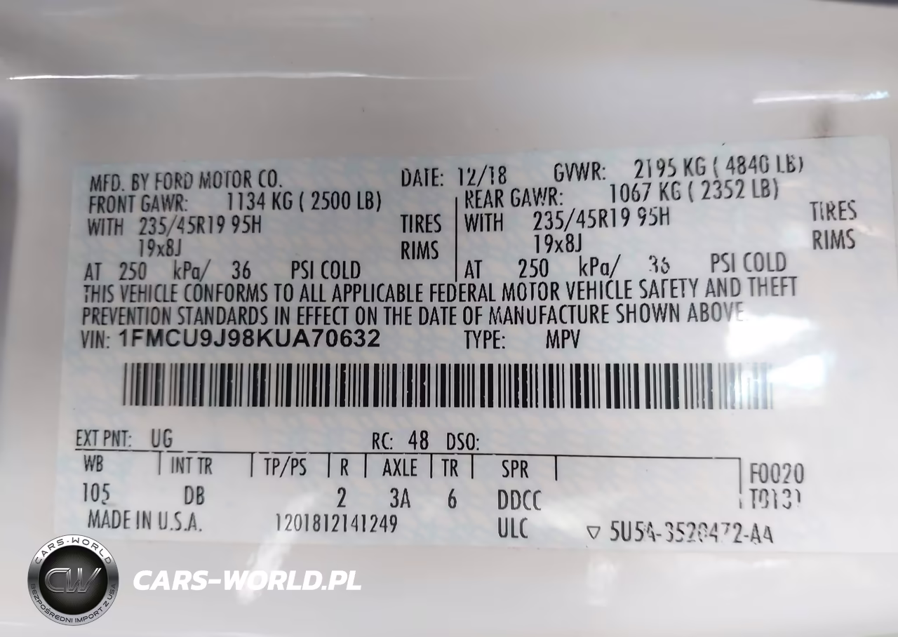 2019 Ford Escape Titanium VIN:1FMCU9J98KUA70632 - 9