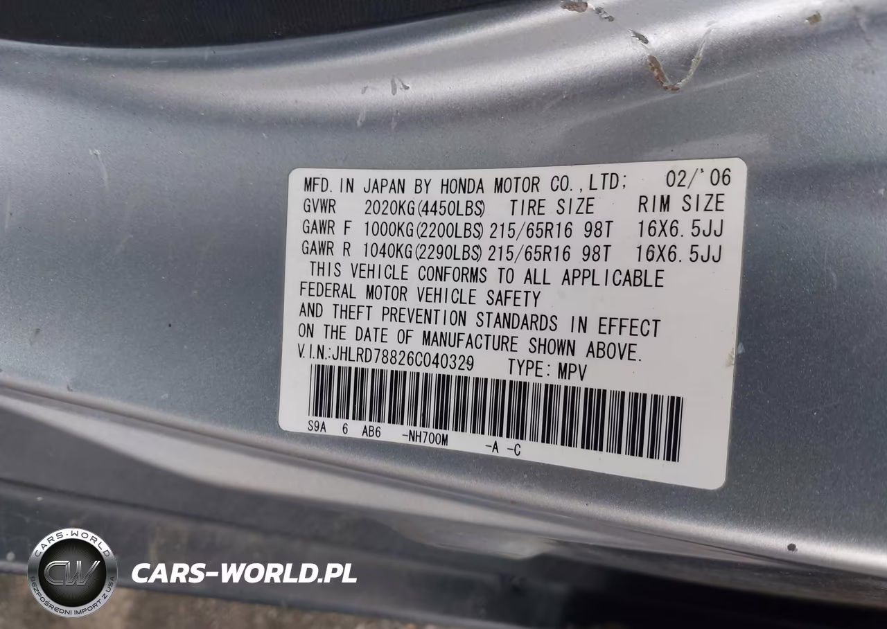 2006 Honda Cr-V Ex VIN:JHLRD78826C040329 - 9
