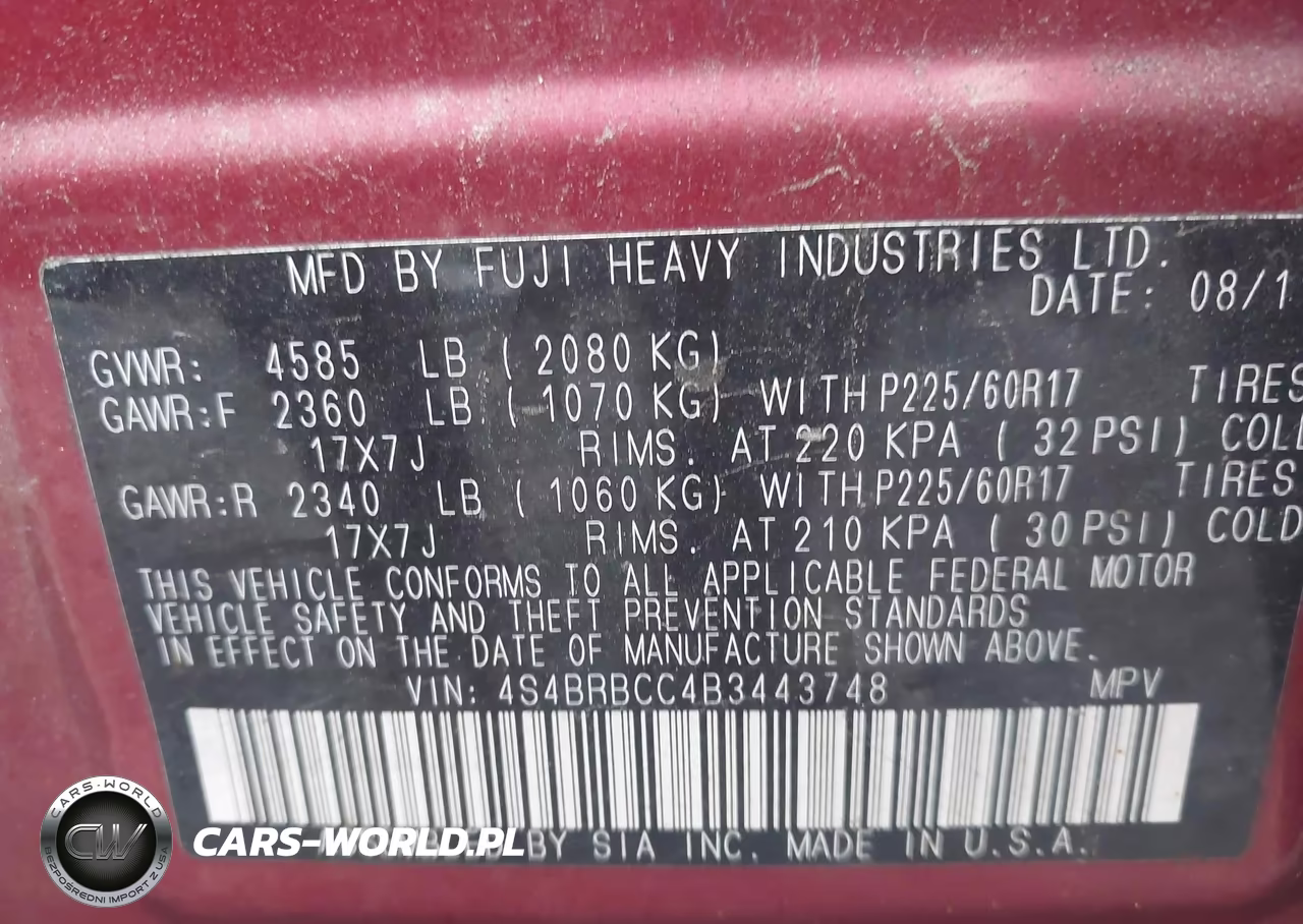 2011 Subaru Outback 2.5I Premium VIN:4S4BRBCC4B3443748 - 9