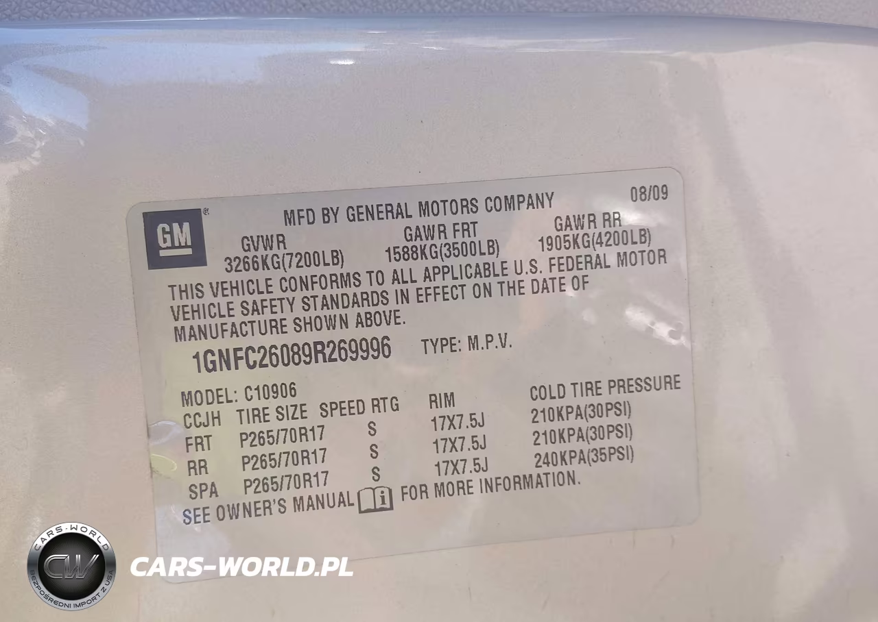 2009 Chevrolet Suburban 1500 Lt1 VIN:1GNFC26089R269996 - 9