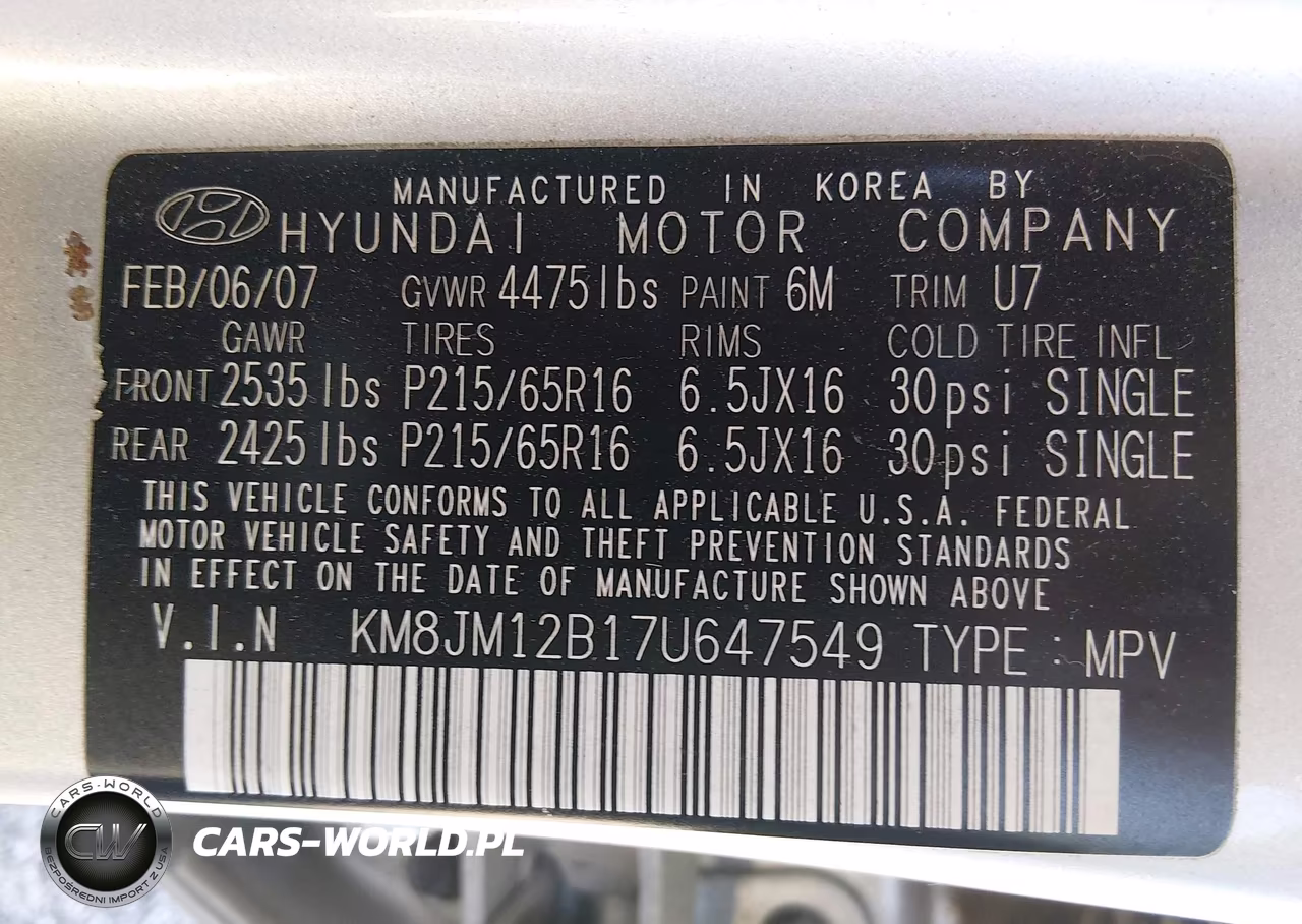 2007 Hyundai Tucson Gls VIN:KM8JM12B17U647549 - 9