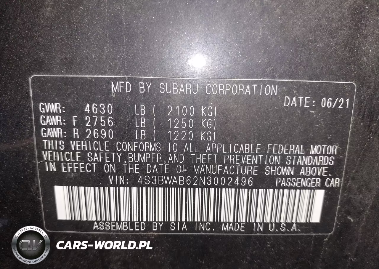2022 Subaru Legacy VIN:4S3BWAB62N3002496 - 9