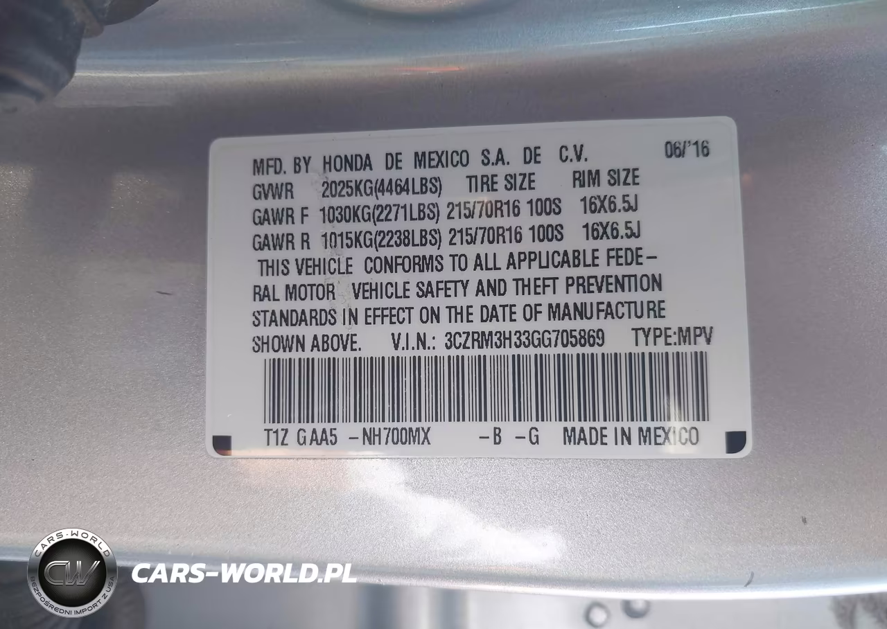 2016 Honda Cr-V Lx VIN:3CZRM3H33GG705869 - 9