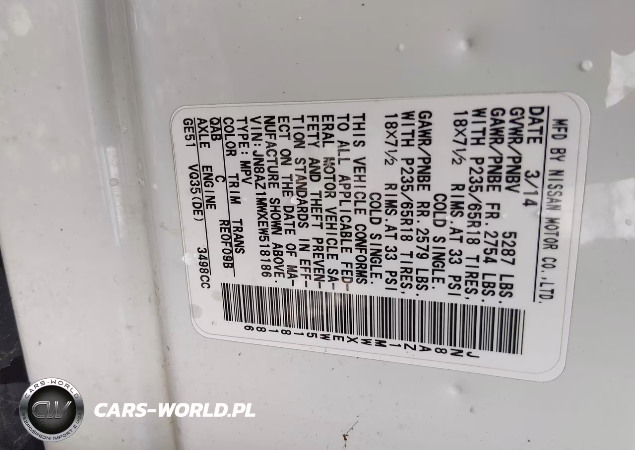 2014 Nissan Murano Sl VIN:JN8AZ1MWXEW518186 - 9