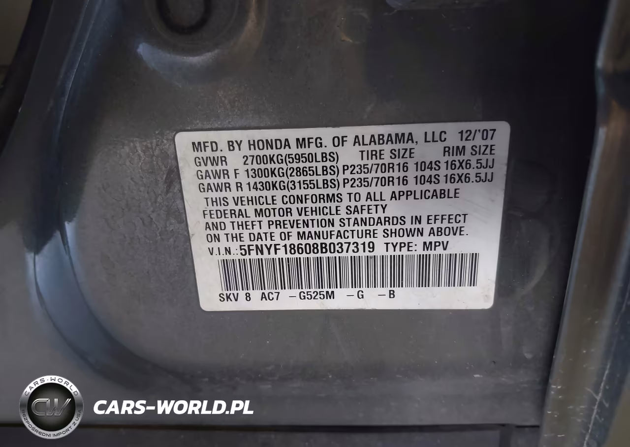 2008 Honda Pilot Ex-L VIN:5FNYF18608B037319 - 9