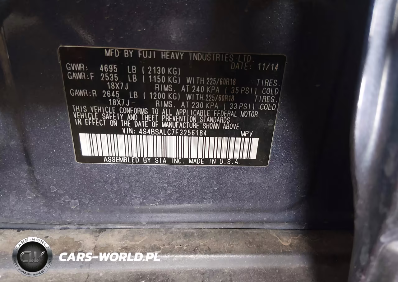 2015 Subaru Outback 2.5I Limited VIN:4S4BSALC7F3256184 - 9