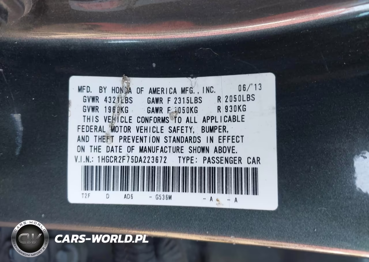 2013 Honda Accord Sdn Ex VIN:1HGCR2F75DA223672 - 9