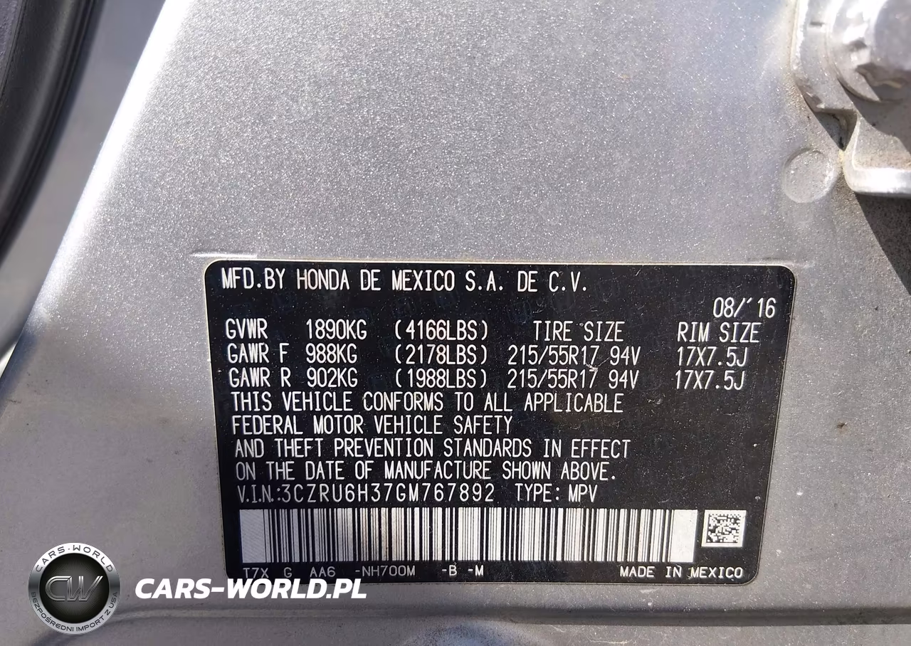 2016 Honda Hr-V Lx VIN:3CZRU6H37GM767892 - 9