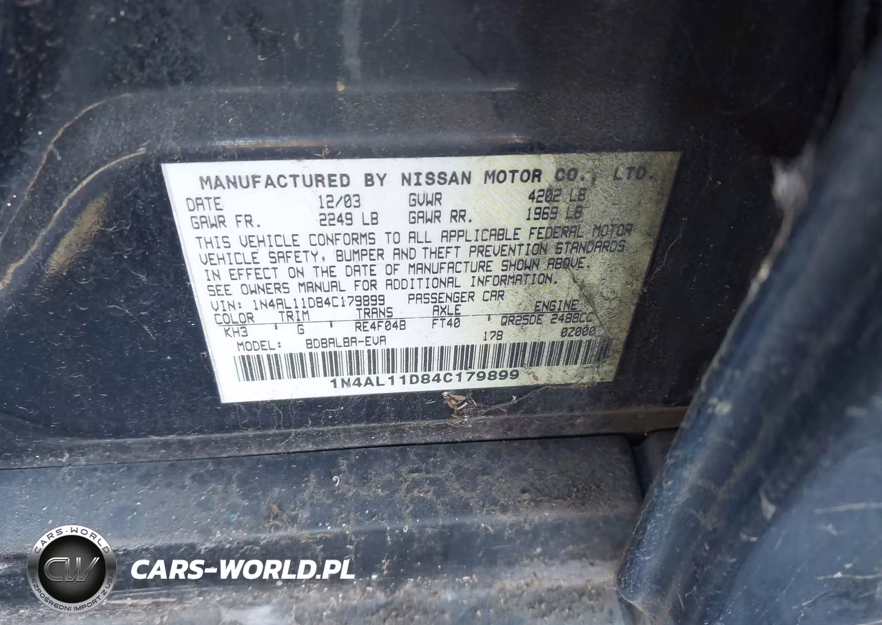 2004 Nissan Altima 2.5 Sl VIN:1N4AL11D84C179899 - 9
