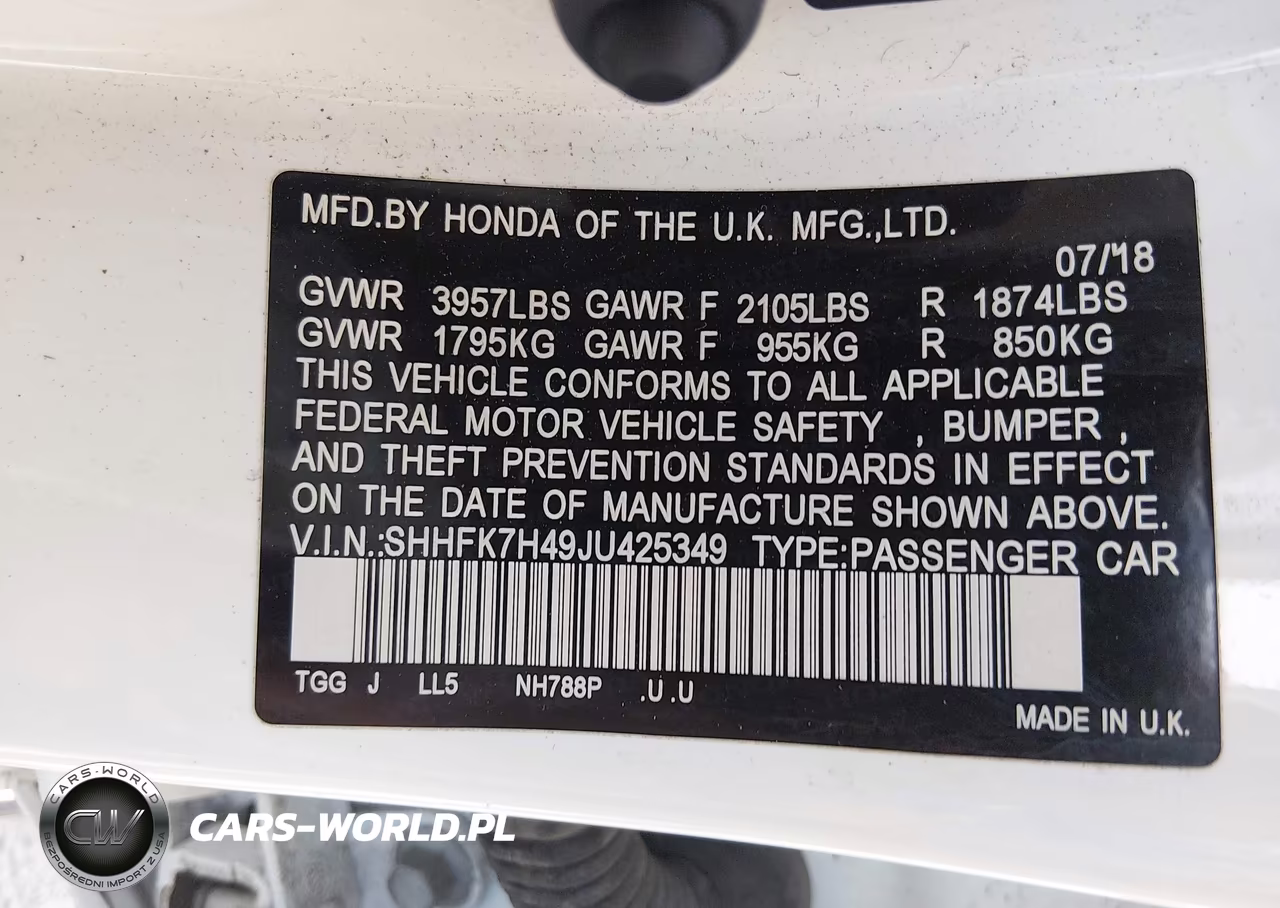 2018 Honda Civic Sport VIN:SHHFK7H49JU425349 - 17