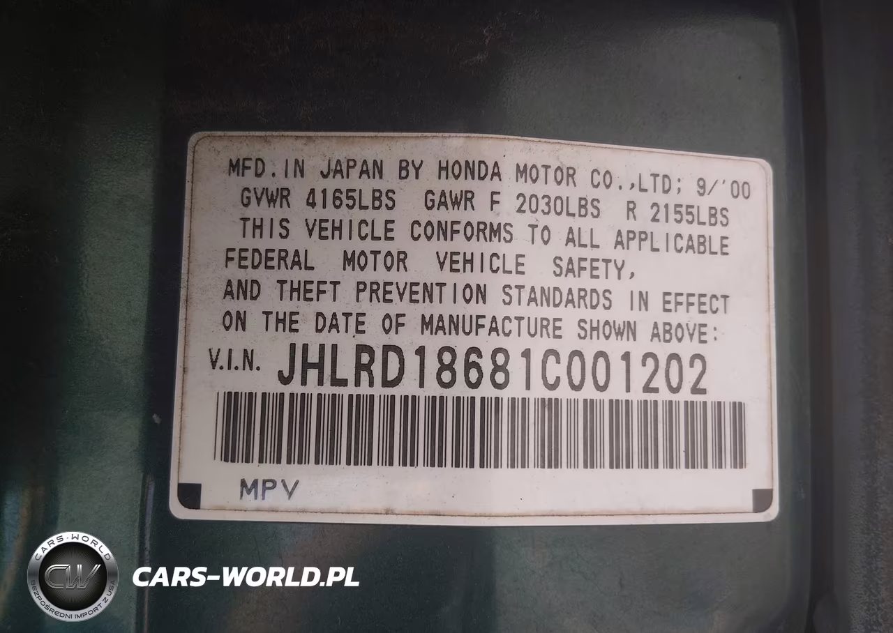2001 Honda Cr-V Ex VIN:JHLRD18681C001202 - 9