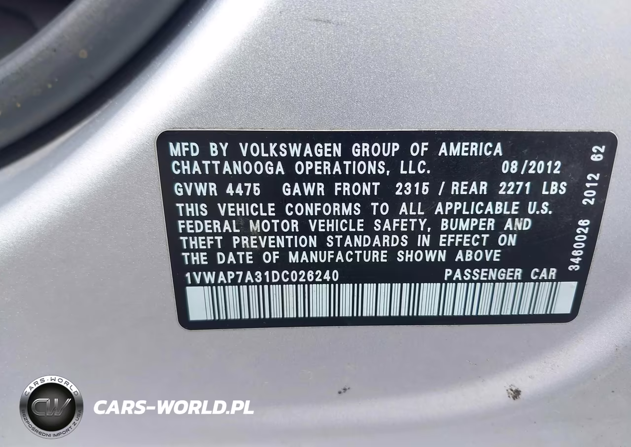 2013 Volkswagen Passat 2.5L S VIN:1VWAP7A31DC026240 - 9