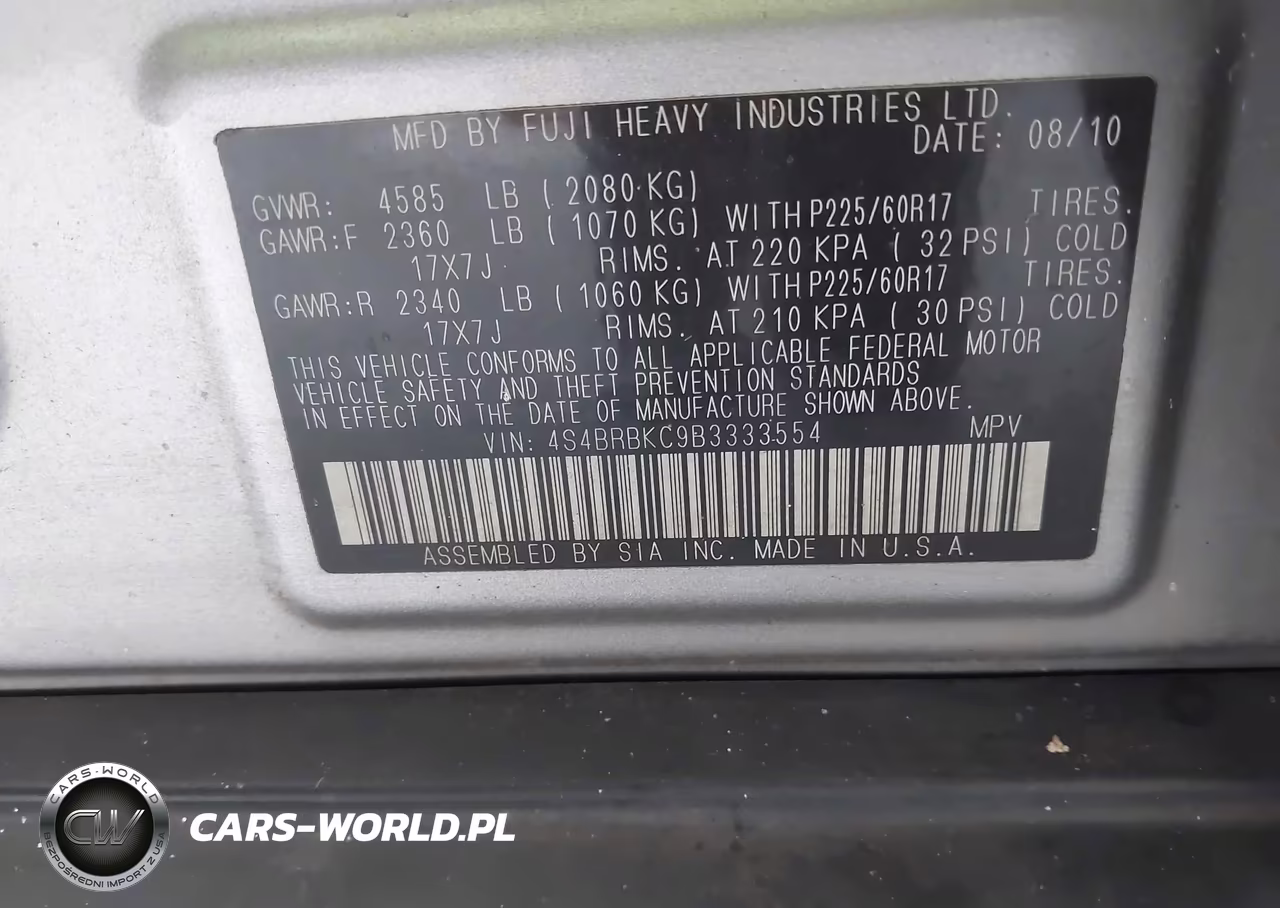 2011 Subaru Outback 2.5I Limited VIN:4S4BRBKC9B3333554 - 9