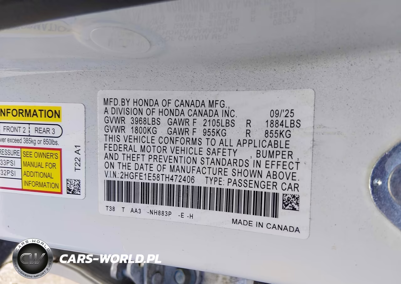 2026 Honda Civic Si Sedan VIN:2HGFE1E58TH472406 - 9