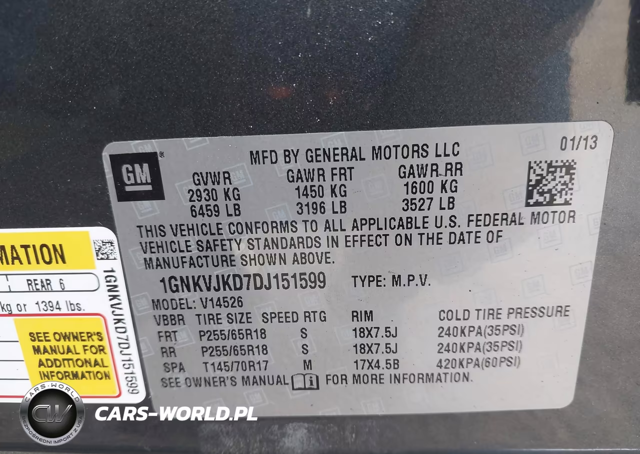 2013 Chevrolet Traverse 2Lt VIN:1GNKVJKD7DJ151599 - 9