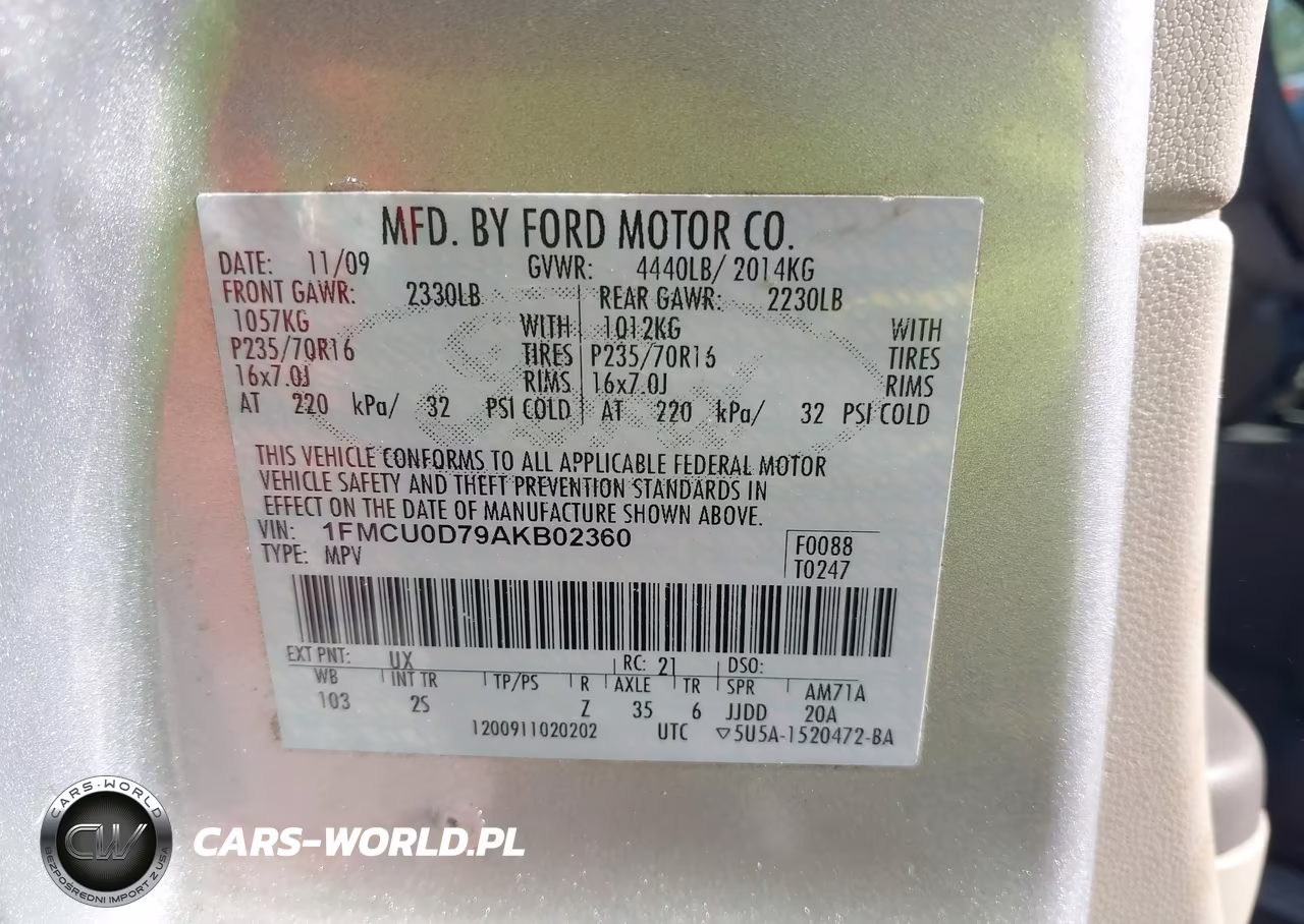 2010 Ford Escape Xlt VIN:1FMCU0D79AKB02360 - 9