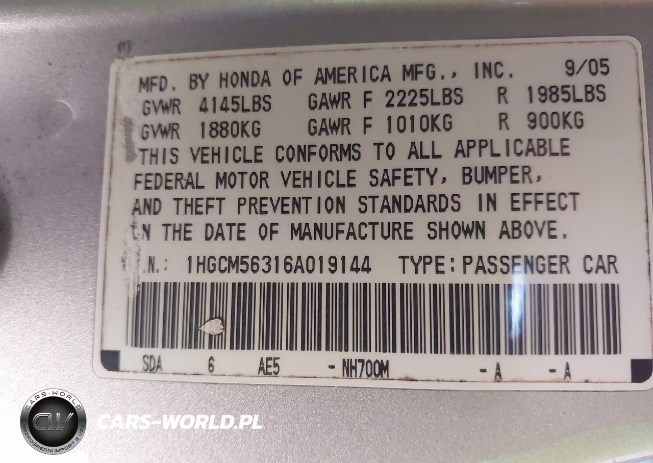 2006 Honda Accord 2.4 Se VIN:1HGCM56316A019144 - 9