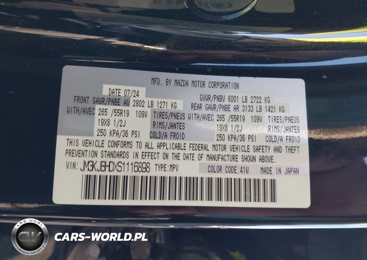 2025 Mazda Cx-70 3.3 Turbo Preferred Package VIN:JM3KJBHDXS1116898 - 9