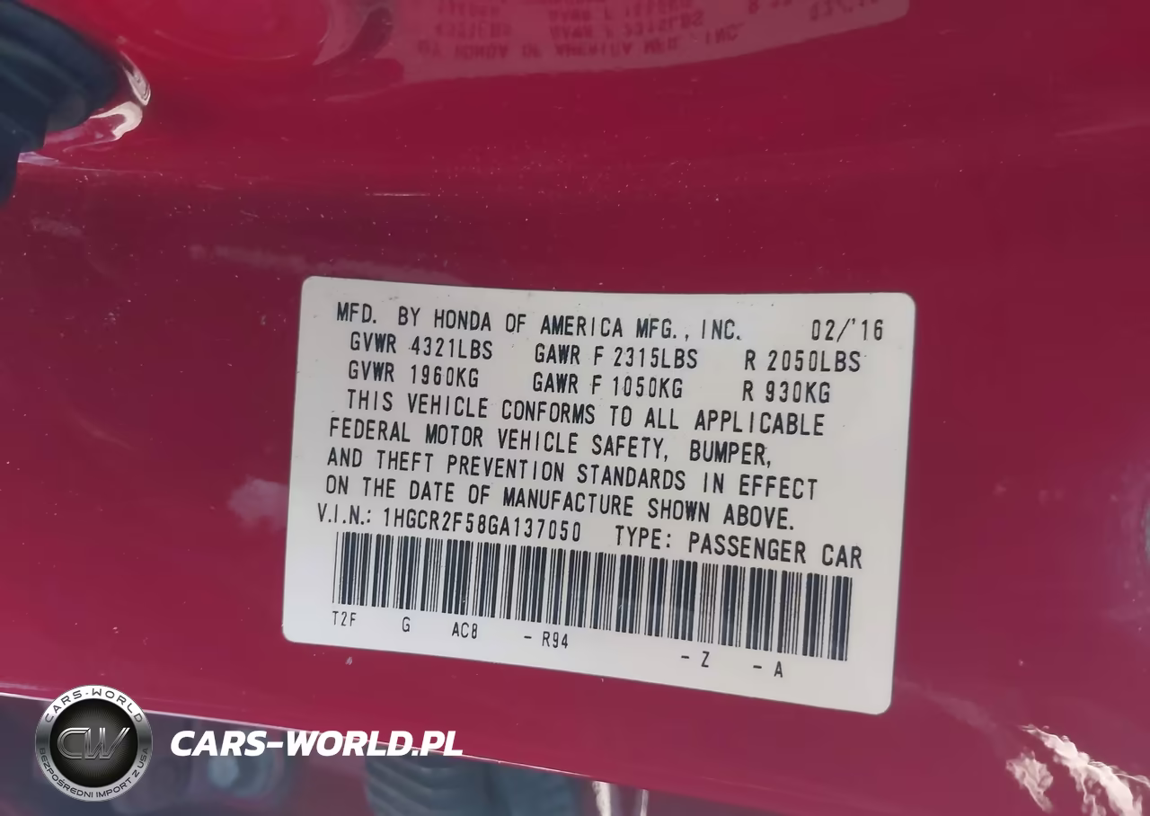 2016 Honda Accord Sport VIN:1HGCR2F58GA137050 - 9