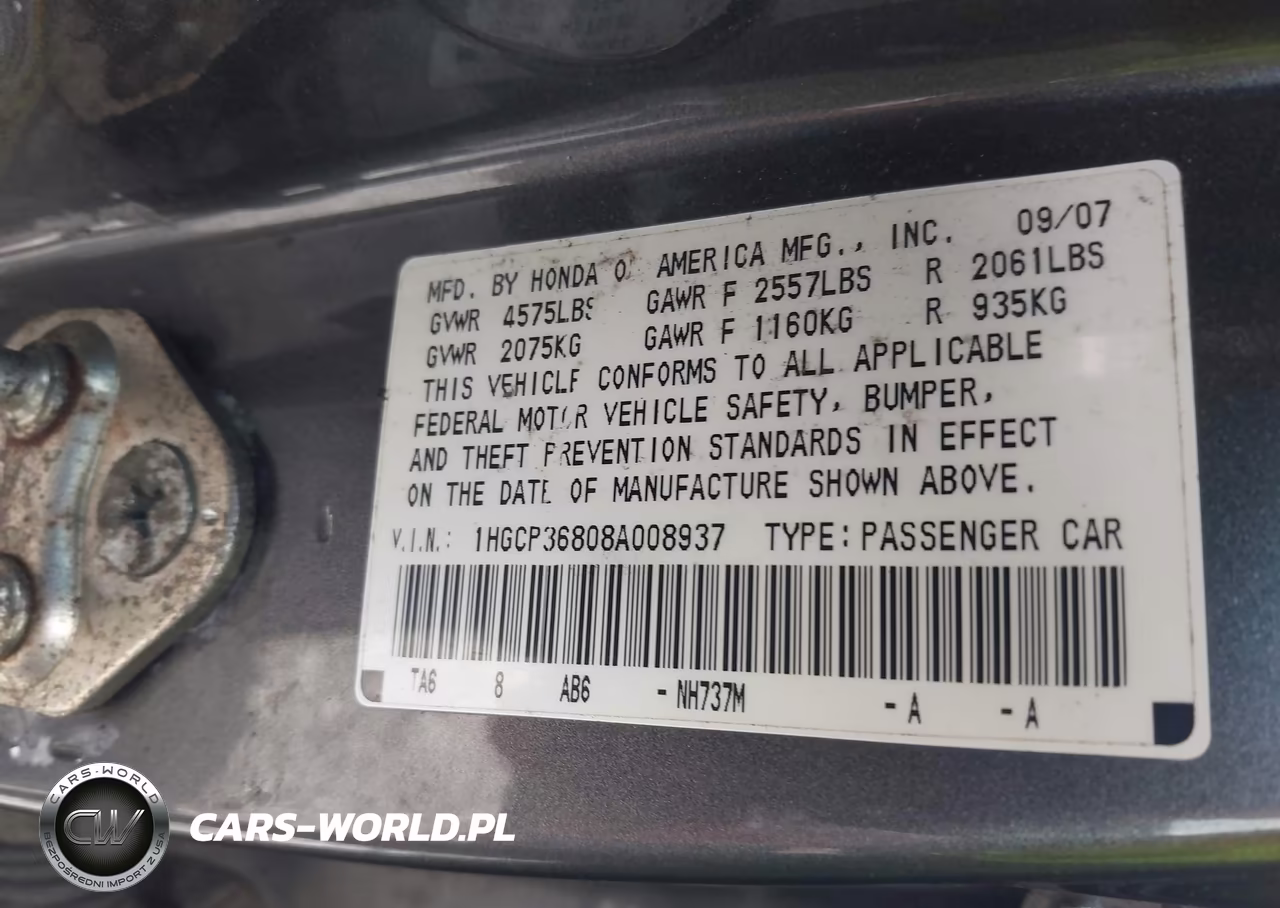 2008 Honda Accord 3.5 Ex-L VIN:1HGCP36808A008937 - 9