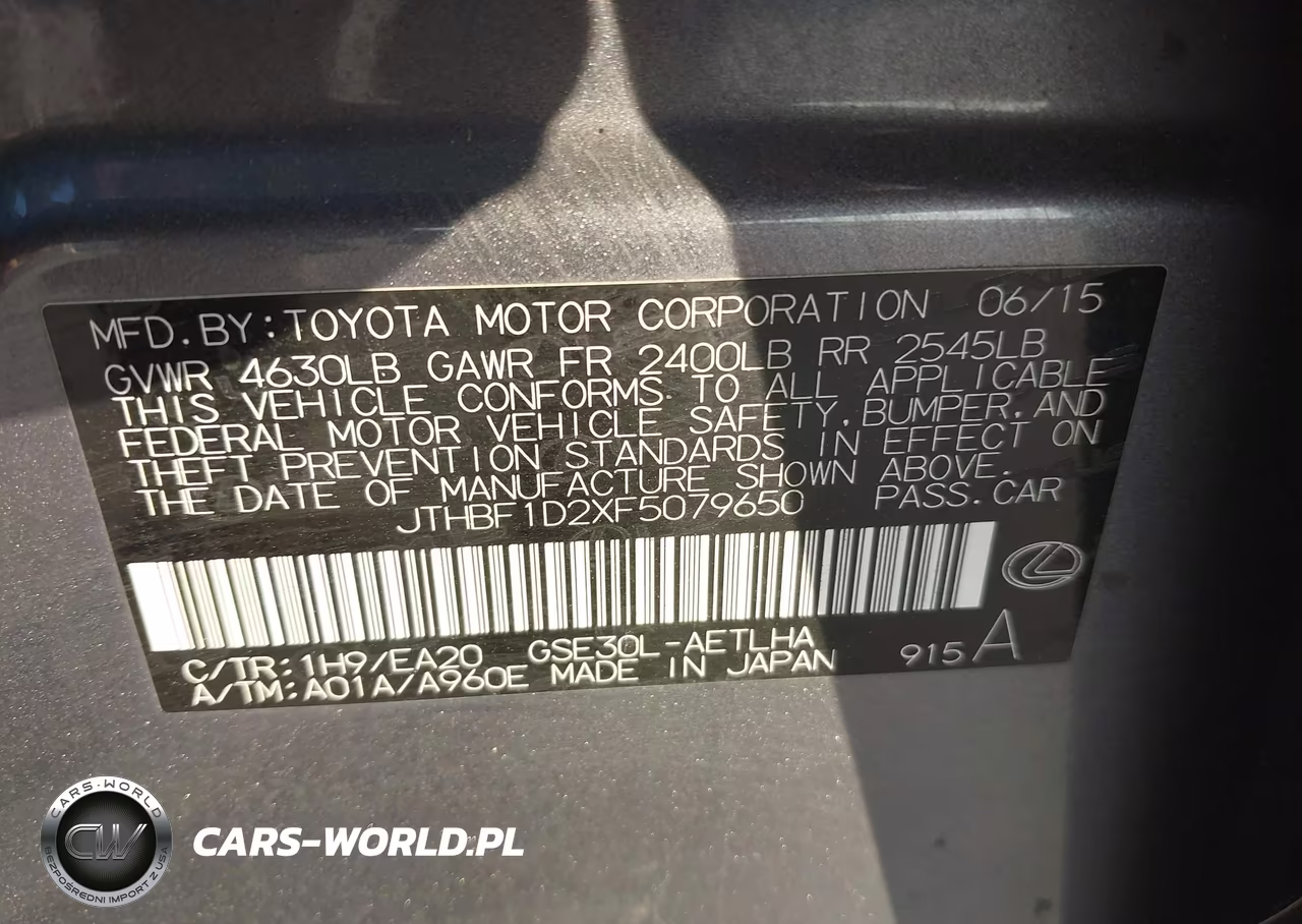 2015 Lexus Is 250 VIN:JTHBF1D2XF5079650 - 9
