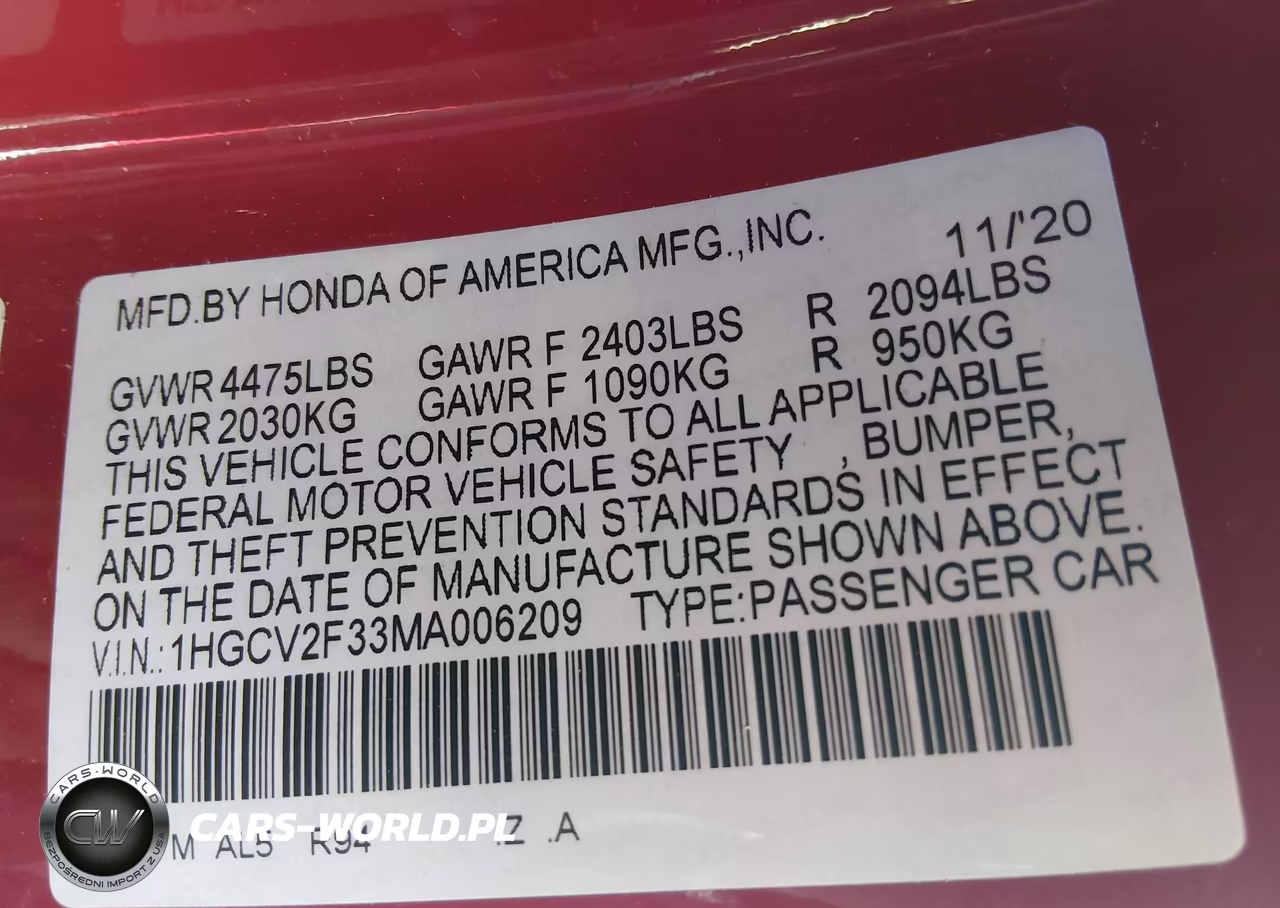 2021 Honda Accord Sport 2.0T VIN:1HGCV2F33MA006209 - 9