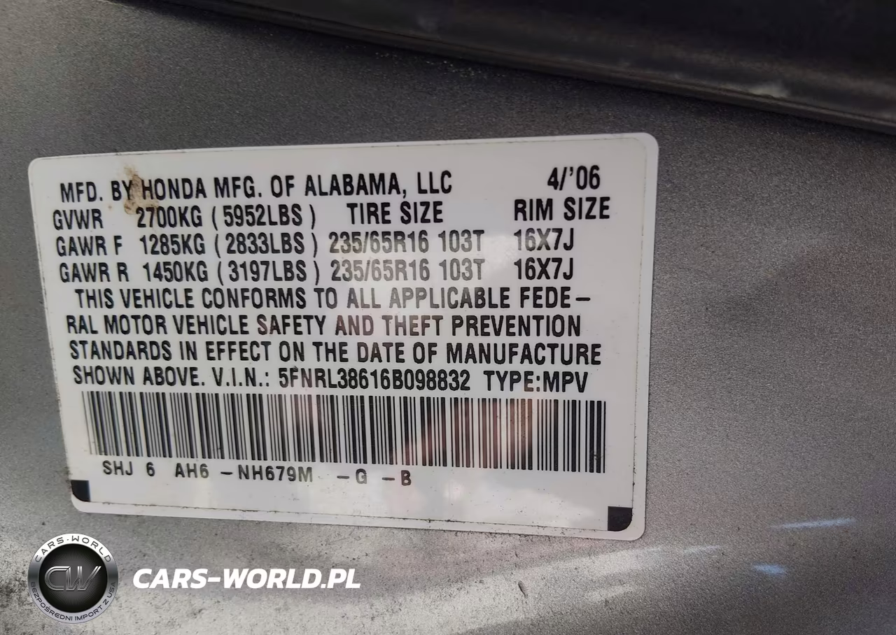 2006 Honda Odyssey Ex-L VIN:5FNRL38616B098832 - 9
