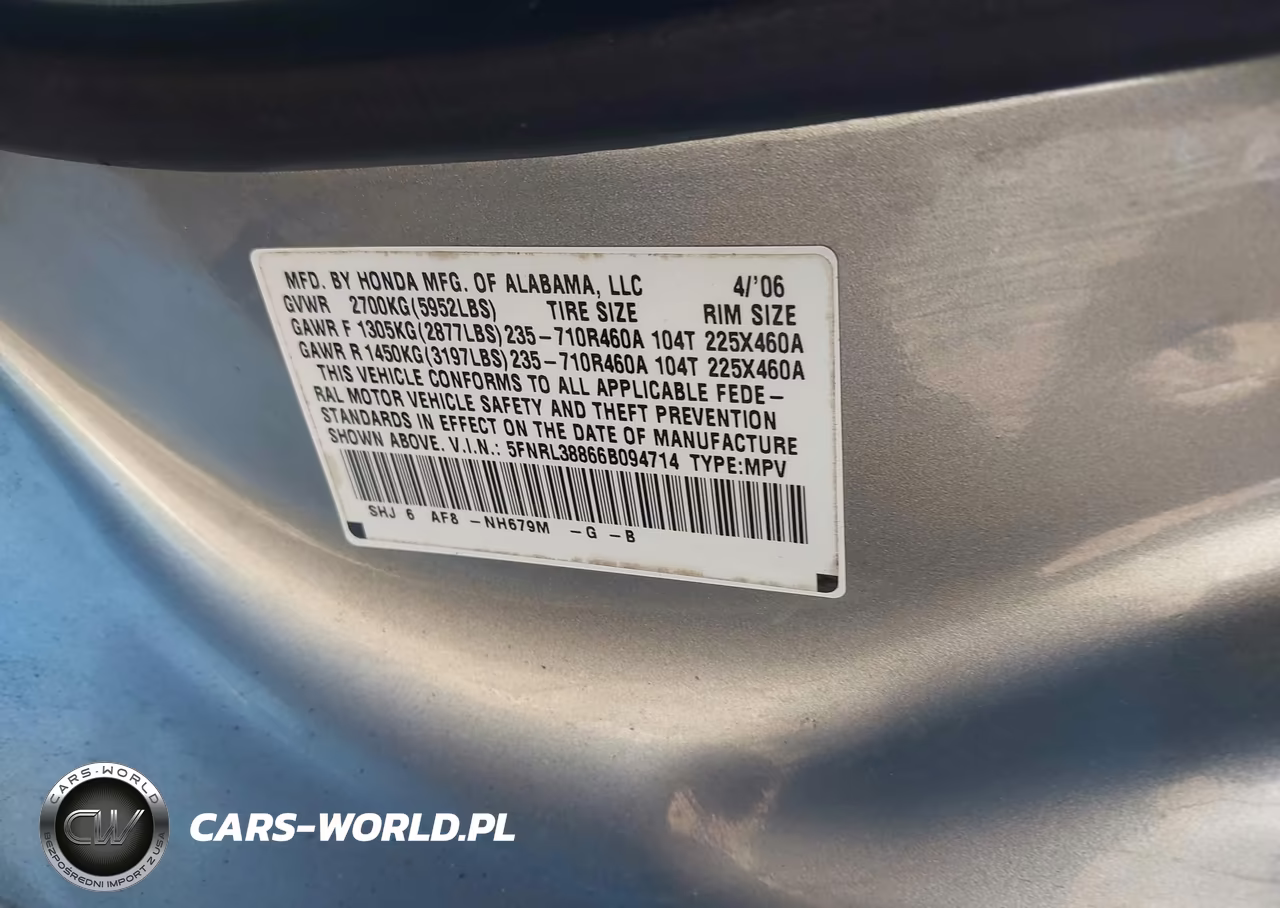 2006 Honda Odyssey Touring VIN:5FNRL38866B094714 - 9