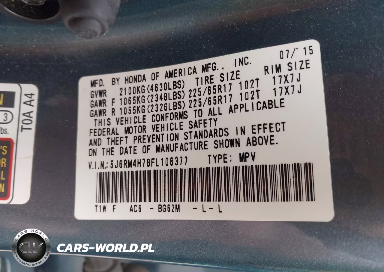 2015 Honda Cr-V Ex-L VIN:5J6RM4H78FL106377 - 9