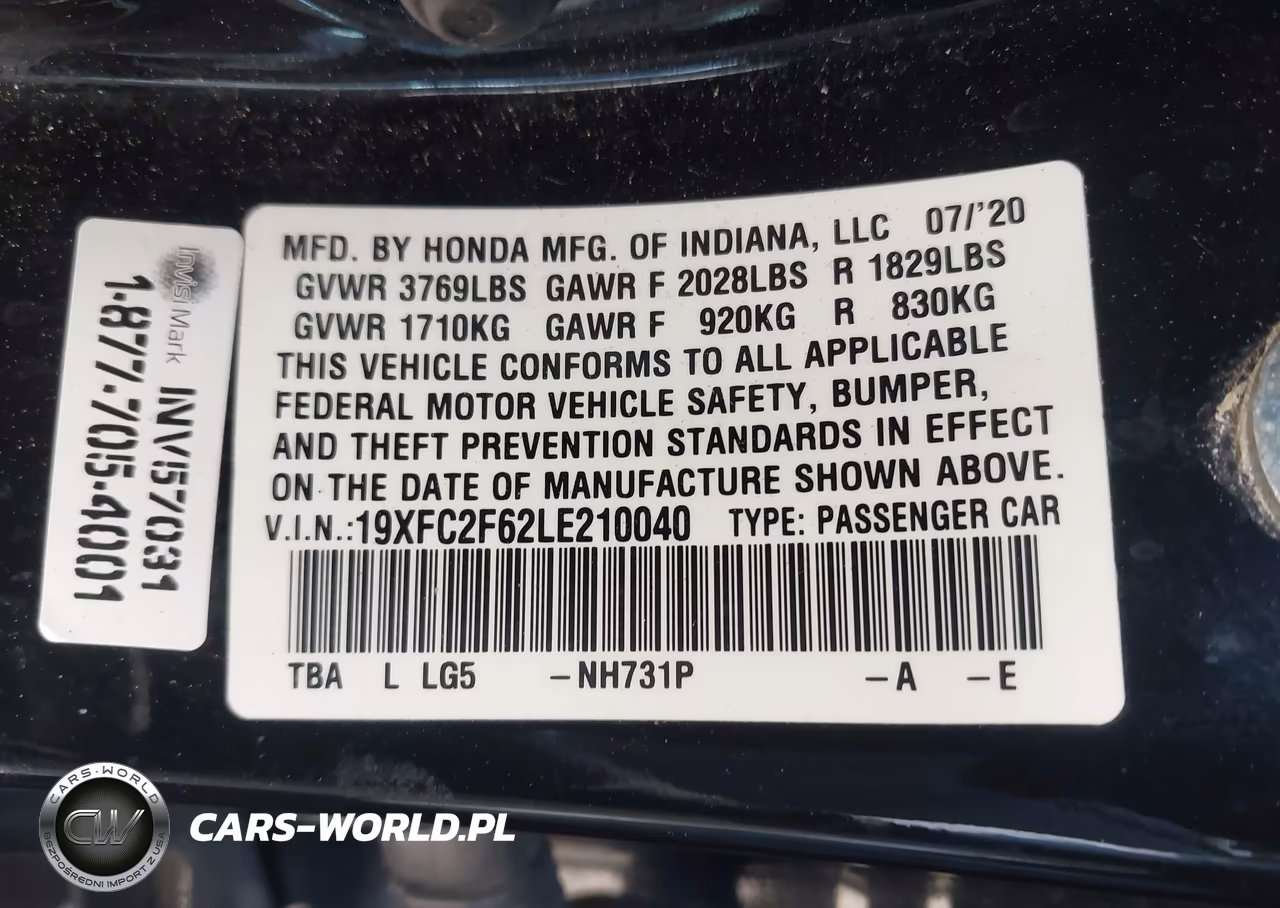 2020 Honda Civic Lx VIN:19XFC2F62LE210040 - 17