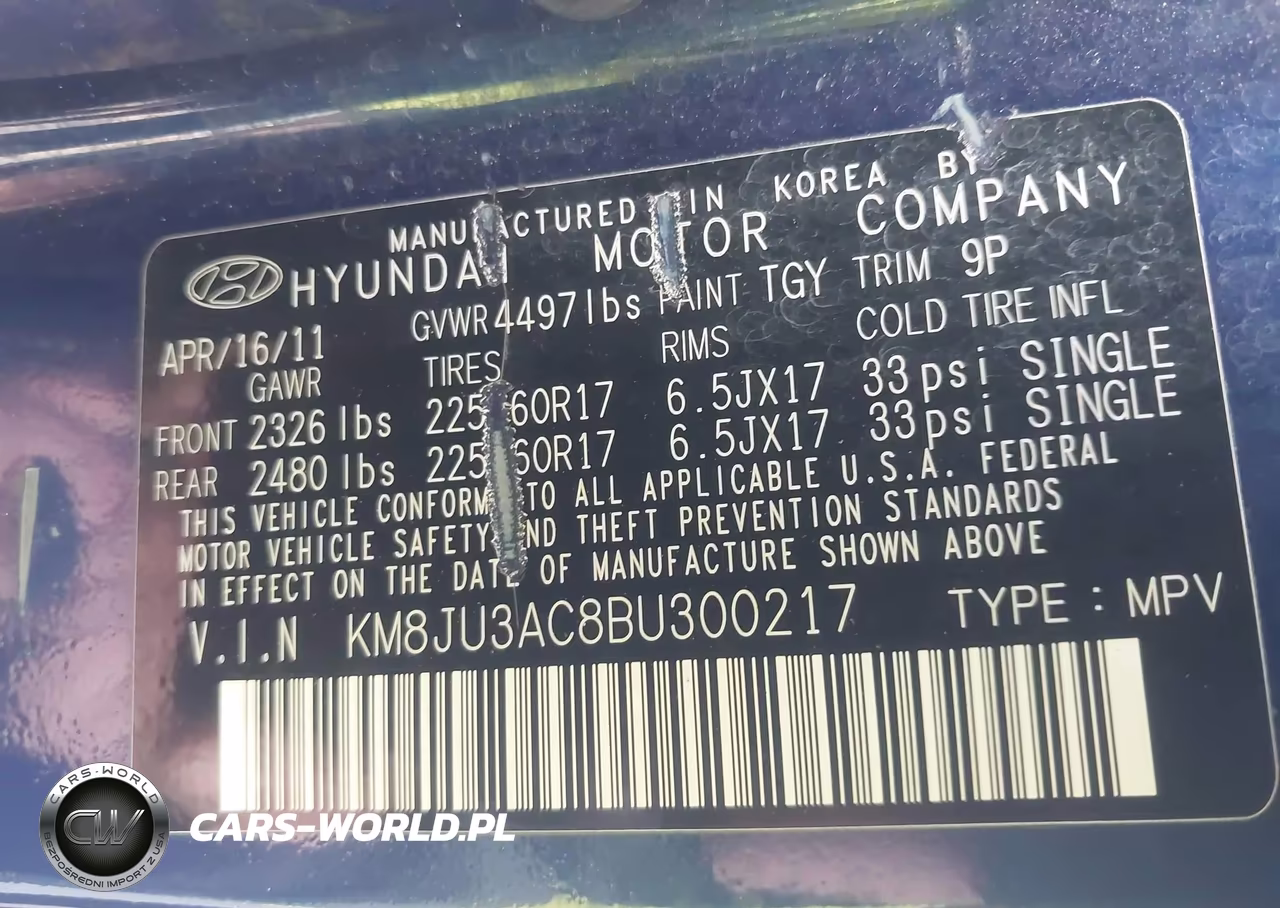 2011 Hyundai Tucson Gls VIN:KM8JU3AC8BU300217 - 9