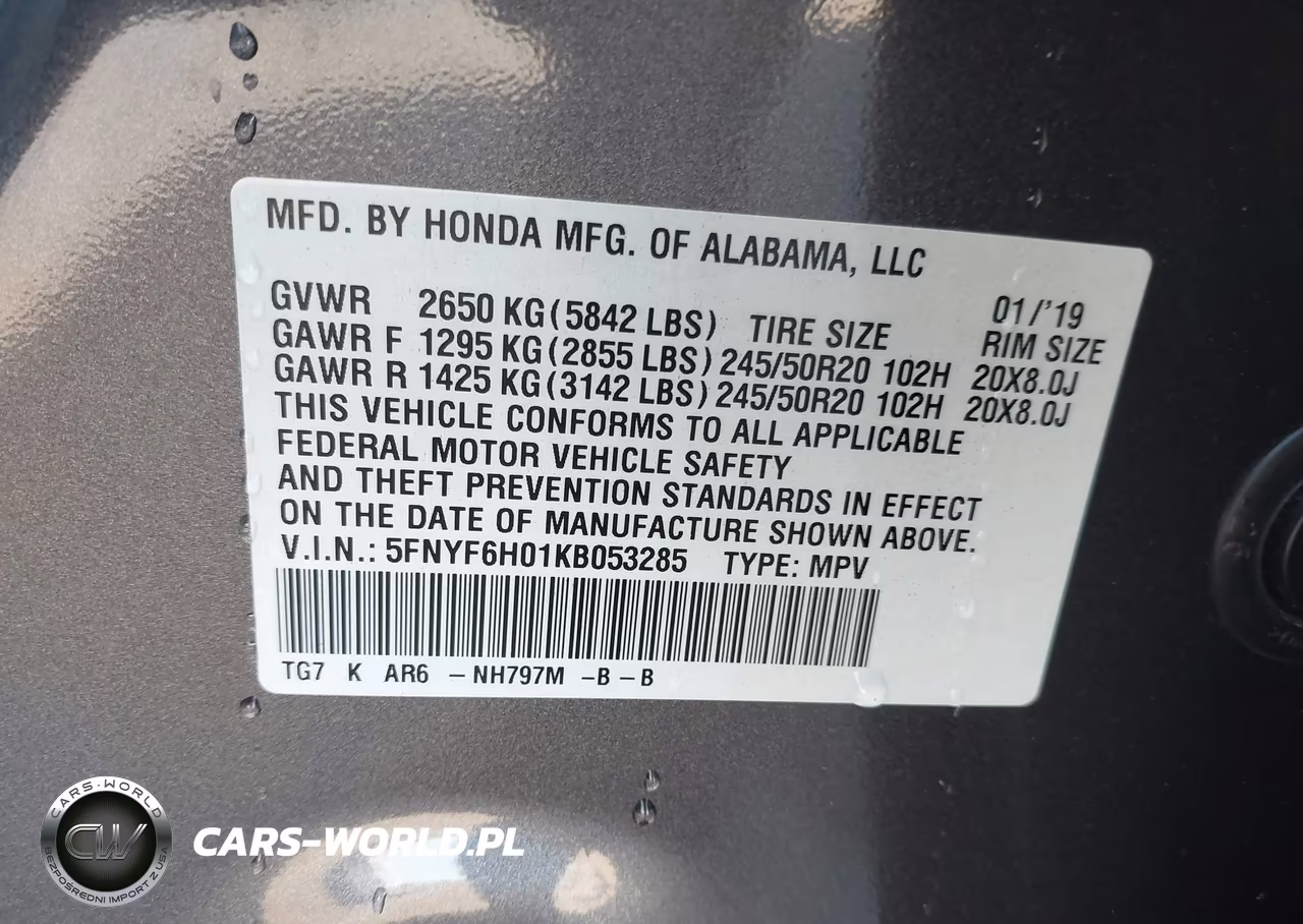 2019 Honda Pilot Elite VIN:5FNYF6H01KB053285 - 9