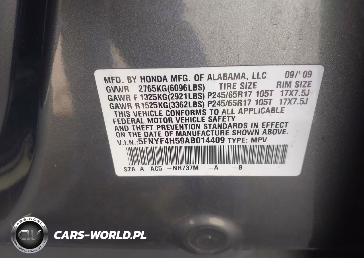 2010 Honda Pilot Ex-L VIN:5FNYF4H59AB014409 - 9