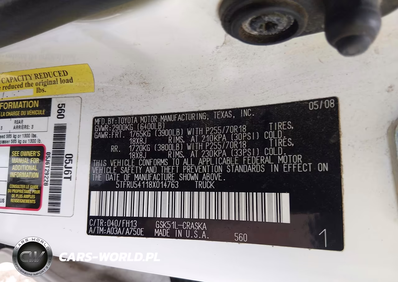 2008 Toyota Tundra Base V6 VIN:5TFRU54118X014763 - 9