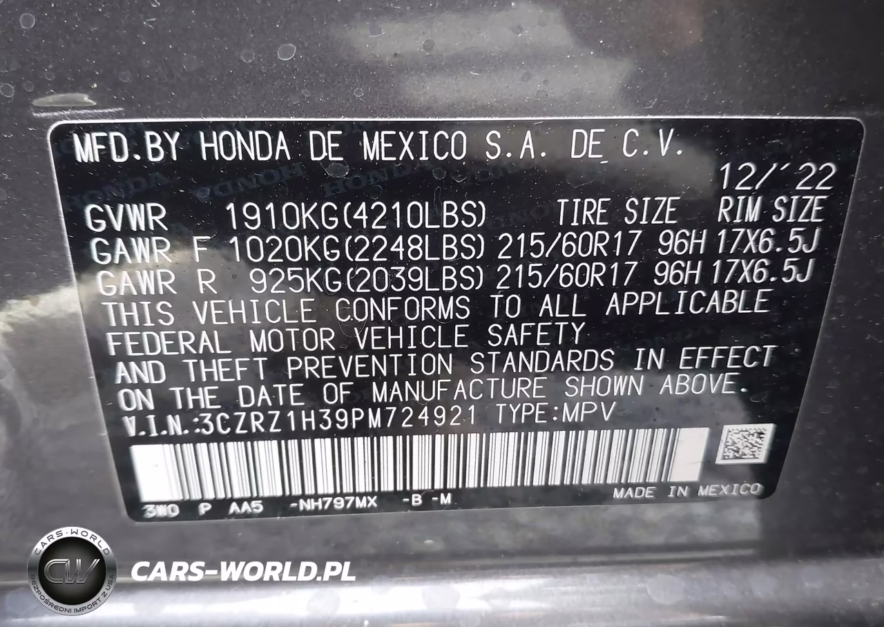 2023 Honda Hr-V 2Wd Lx VIN:3CZRZ1H39PM724921 - 9