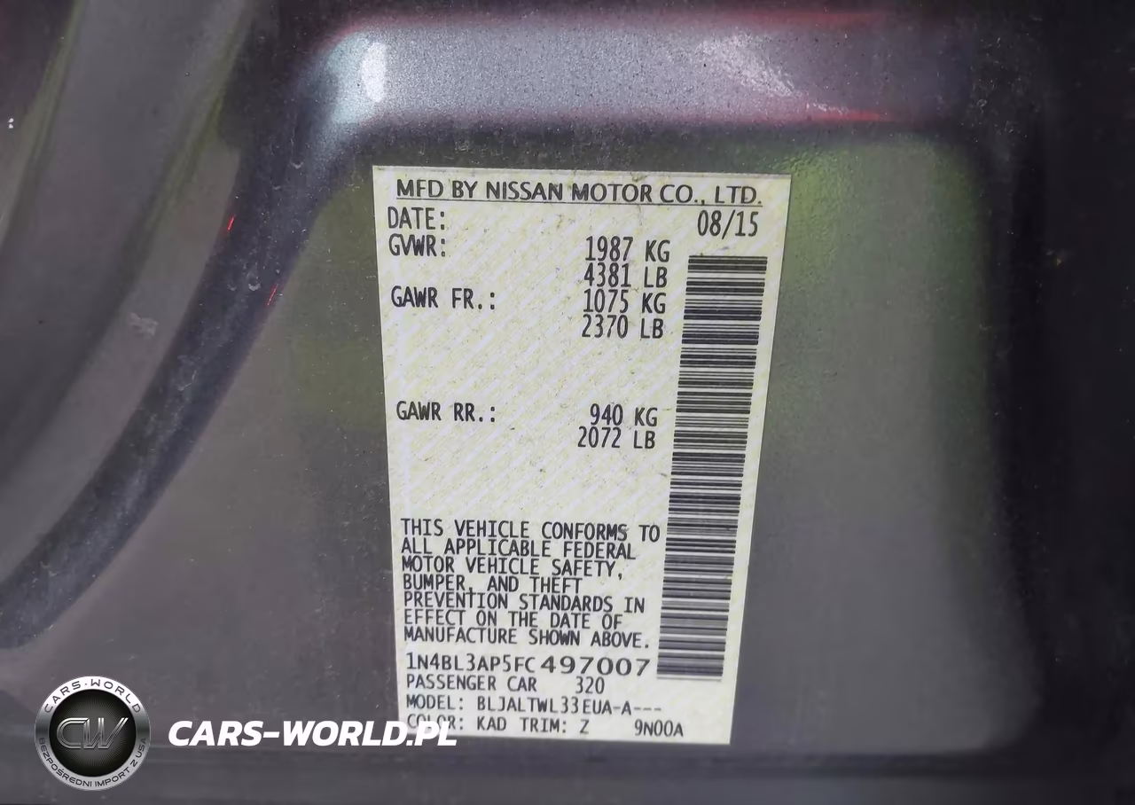 2015 Nissan Altima 3.5 S-3.5 Sl-3.5 Sv VIN:1N4BL3AP5FC497007 - 9