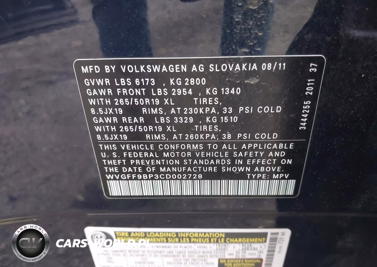 2012 Volkswagen Touareg Vr6 Lux VIN:WVGFF9BP3CD002728 - 9