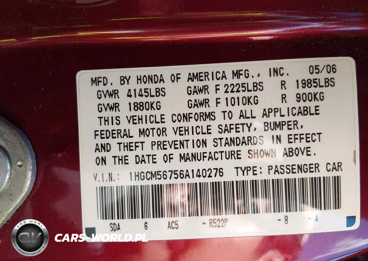 2006 Honda Accord 2.4 Ex VIN:1HGCM56756A140276 - 9