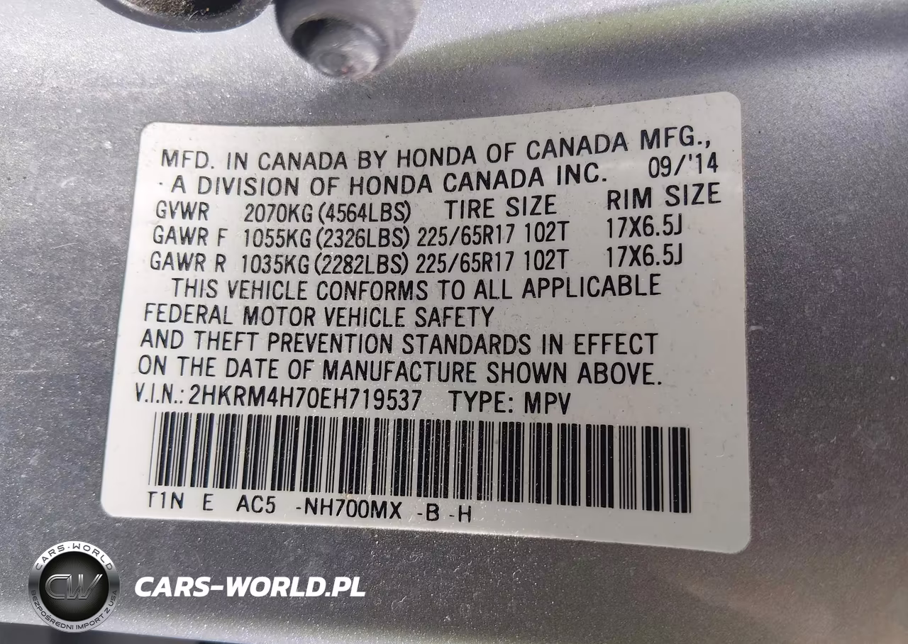 2014 Honda Cr-V Ex-L VIN:2HKRM4H70EH719537 - 9
