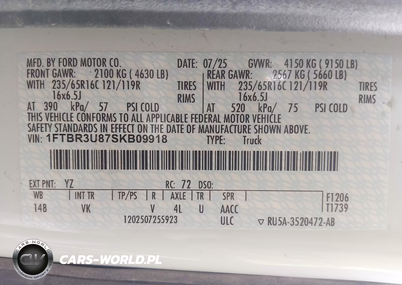 2025 Ford Transit-250 Cargo Van VIN:1FTBR3U87SKB09918 - 9