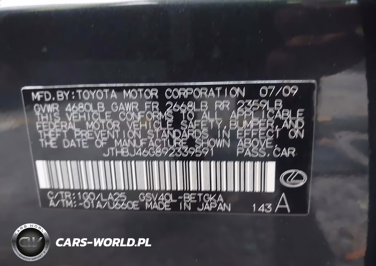 2009 Lexus Es 350 VIN:JTHBJ46G892339591 - 9