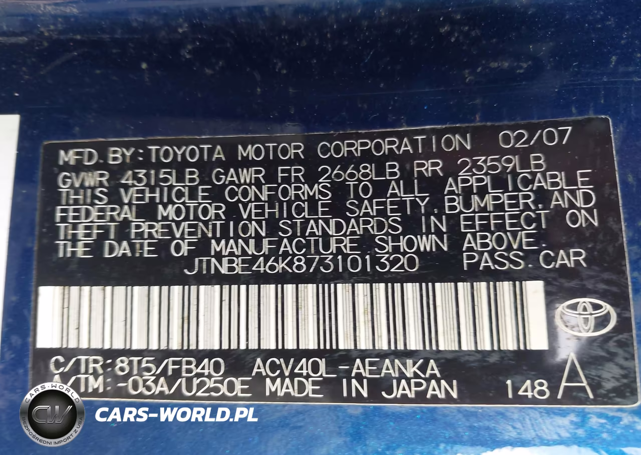 2007 Toyota Camry Le VIN:JTNBE46K873101320 - 9