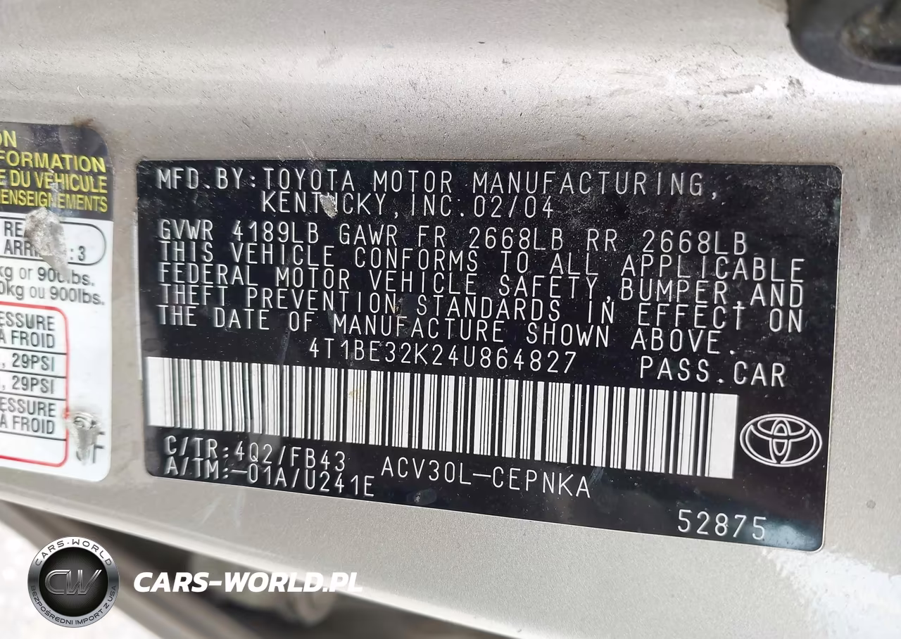 2004 Toyota Camry Le VIN:4T1BE32K24U864827 - 9