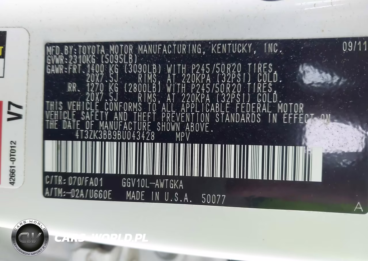 2011 Toyota Venza Base V6 VIN:4T3ZK3BB9BU043428 - 9