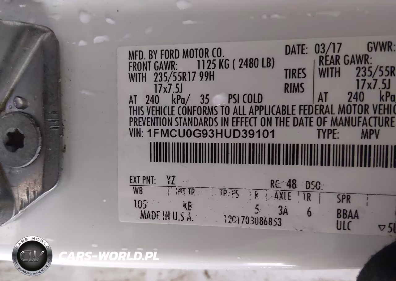 2017 Ford Escape Se VIN:1FMCU0G93HUD39101 - 9