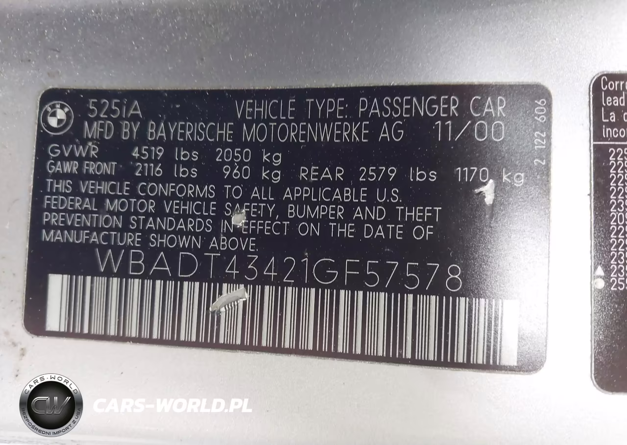 2001 BMW 525Ia VIN:WBADT43421GF57578 - 9