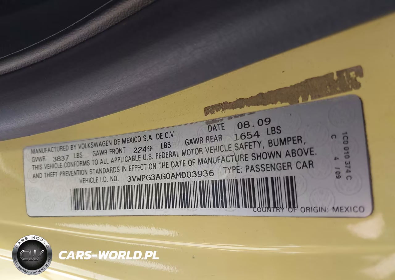 2010 Volkswagen New Beetle 2.5L VIN:3VWPG3AG0AM003936 - 9